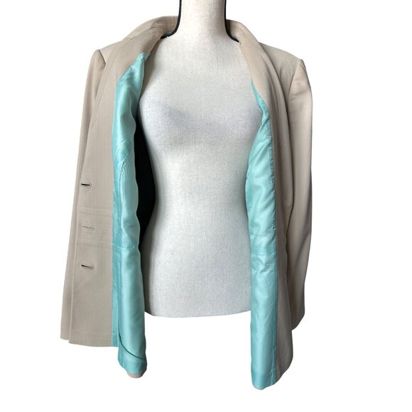 Liz Claiborne Beige Blazer Jacket Pinstriped Lined 3 Button Defined Waist 18W - Picture 2 of 8